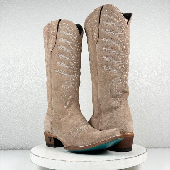 Lane SQUASH BLOSSUM Brown Cowgirl Boots 7.5 Suede Cowboy Snip Toe Western Wear